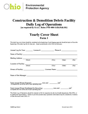 daily debris log sheet form