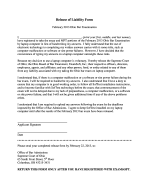 Ohio Bar Exam Laptop Release Form