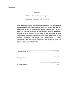 Oklahoma Alternate Assessment Program Assurance Form