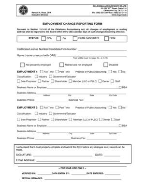 Oklahoma Employment Change Reporting Form