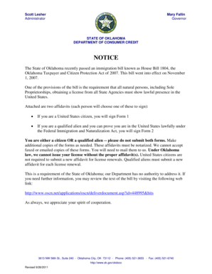 Oklahoma Affidavit Verifying Lawful Presence