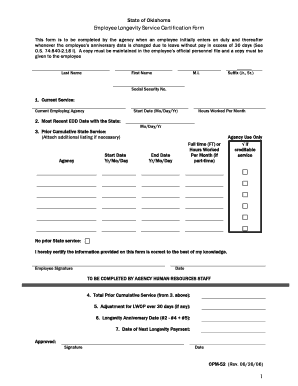 Oklahoma Employee Longevity Service Certification Form
