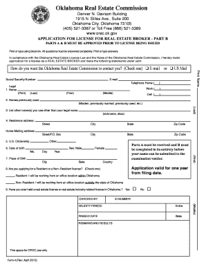 Oklahoma Real Estate Broker License Application