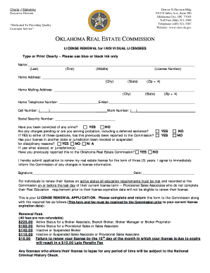 Oklahoma Real Estate License Renewal Form
