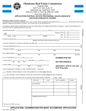 Oklahoma Real Estate Sales Associate License Application