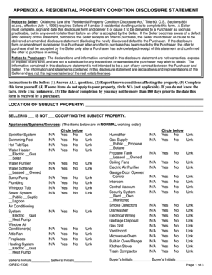 Oklahoma Residential Property Condition Disclosure Statement