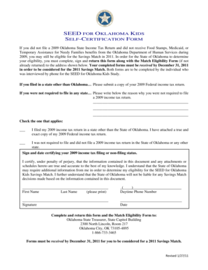Oklahoma Kids Savings Match Self-Certification Form