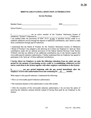 Irrevocable Payroll Reduction Authorization