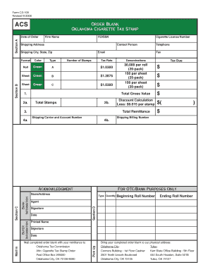 Oklahoma Cigarette Tax Stamp Order Form