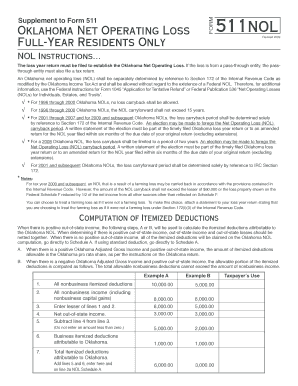 Oklahoma Net Operating Loss Form 511nol