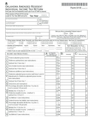Oklahoma Amended Resident Individual Income Tax Return Form 511X