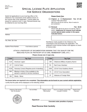 Oklahoma Service Organization License Plate Application