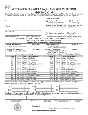Oklahoma WWII Korean Veteran License Plate Application