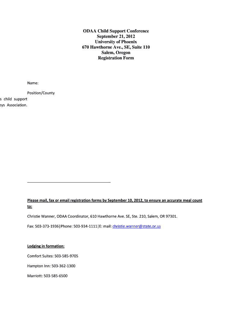 2012 ODAA Child Support Conference Registration Preview on Page 1