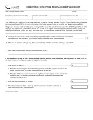 Oregon Reservation Enterprise Zone Tax Credit Worksheet