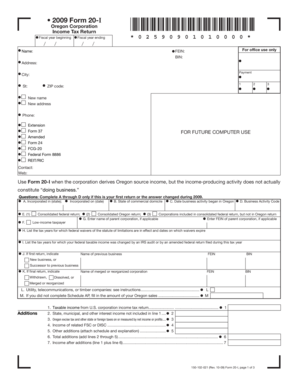Oregon Corporation Income Tax Return Form 20-I