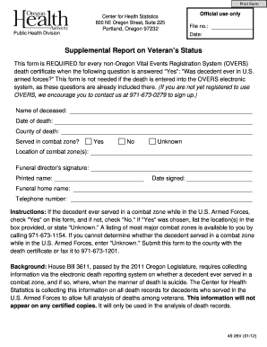 Supplemental Report on Veteran’s Status
