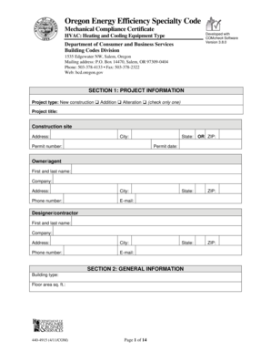 Oregon Energy Efficiency Mechanical Compliance Certificate