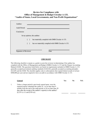 OMB Circular A-133 Compliance Review Form