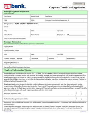 Corporate Travel Card Application Form
