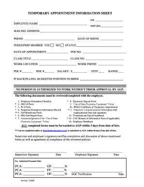 Temporary Appointment Information Sheet