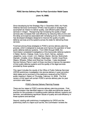 PDSC Service Delivery Plan for Post Conviction Relief Cases