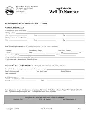 Oregon Well ID Number Application