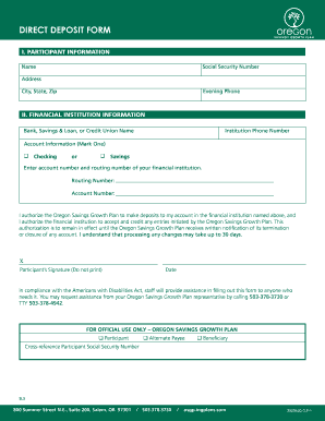 Oregon Direct Deposit Form