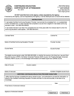 Oregon Real Estate Continuing Education Certificate