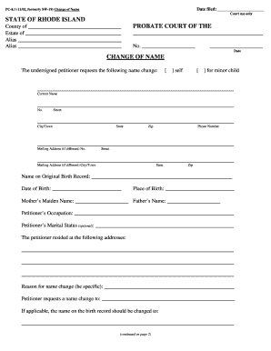 Rhode Island Change of Name Form