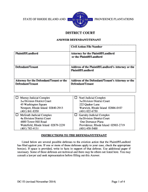 Rhode Island Tenant Answer Form