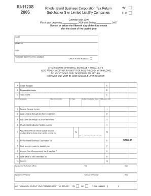 Rhode Island Business Corporation Tax Return S