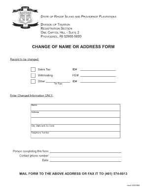 Rhode Island Change of Name or Address Form