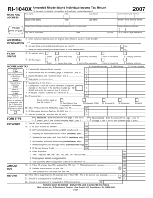 Rhode Island Amended Individual Income Tax Return