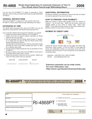 Rhode Island Form RI-4868 PT