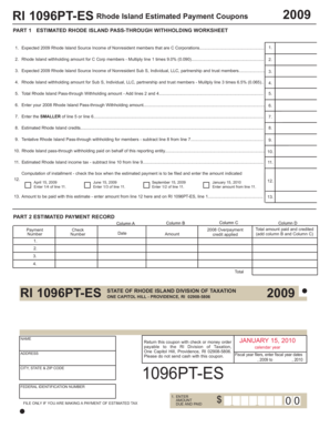 Rhode Island Estimated Payment Coupons 2009