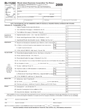 Rhode Island Business Corporation Tax Return