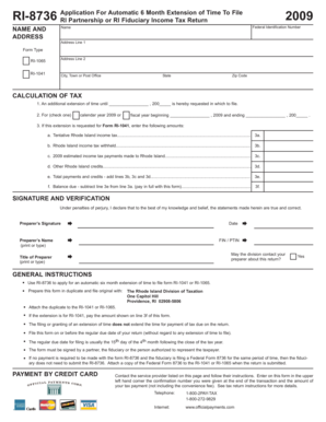 RI-8736 Application For Automatic 6 Month Extension of Time To File