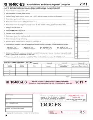 Rhode Island Estimated Payment Coupons 2011