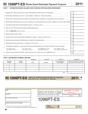 Rhode Island Estimated Payment Coupons 2011