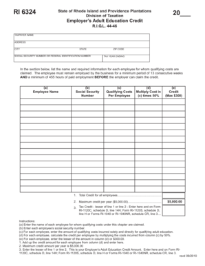 Rhode Island Employer's Adult Education Credit Form