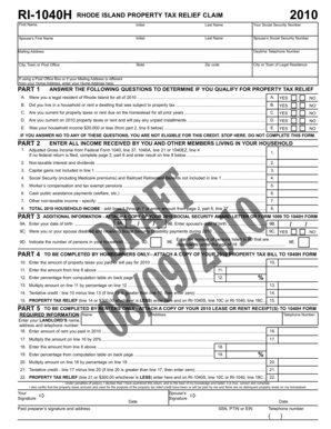 Rhode Island Property Tax Relief Claim 2010