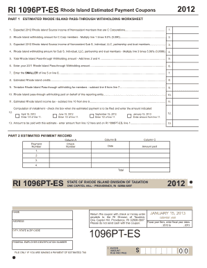 Rhode Island Estimated Payment Coupons 2012