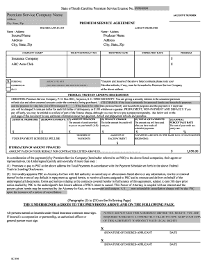 Financial forms - premium agreement form