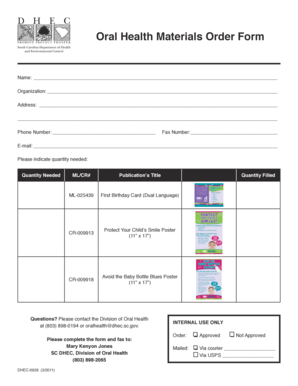 Oral Health Materials Order Form