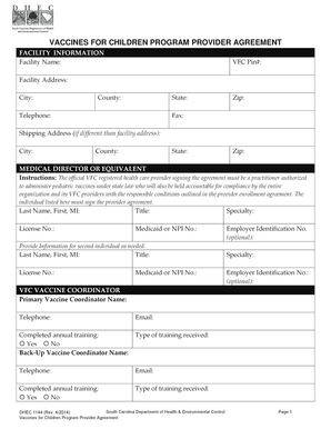 Vaccines for Children Program Provider Agreement