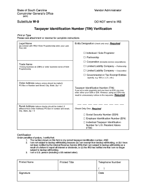 South Carolina Substitute W-9 Form