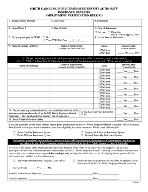 South Carolina Retiree Insurance Verification Form