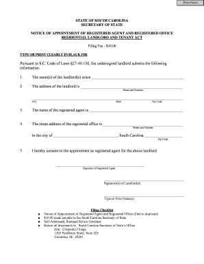 South Carolina Registered Agent Notice