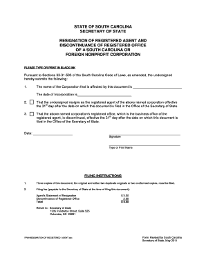South Carolina Registered Agent Resignation Form